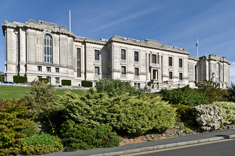 The exterior of the National Library of Wales where transcripts of Welsh parish registers are held.